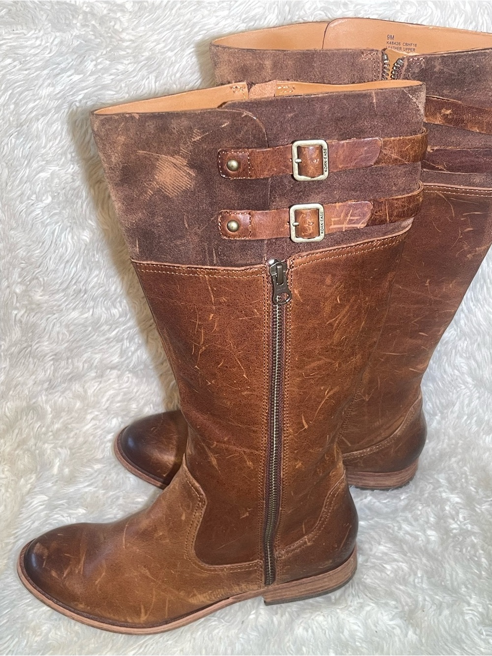 Kork Ease Women's Brown Leather Mid-Calf Riding Boots with Buckle Detail size